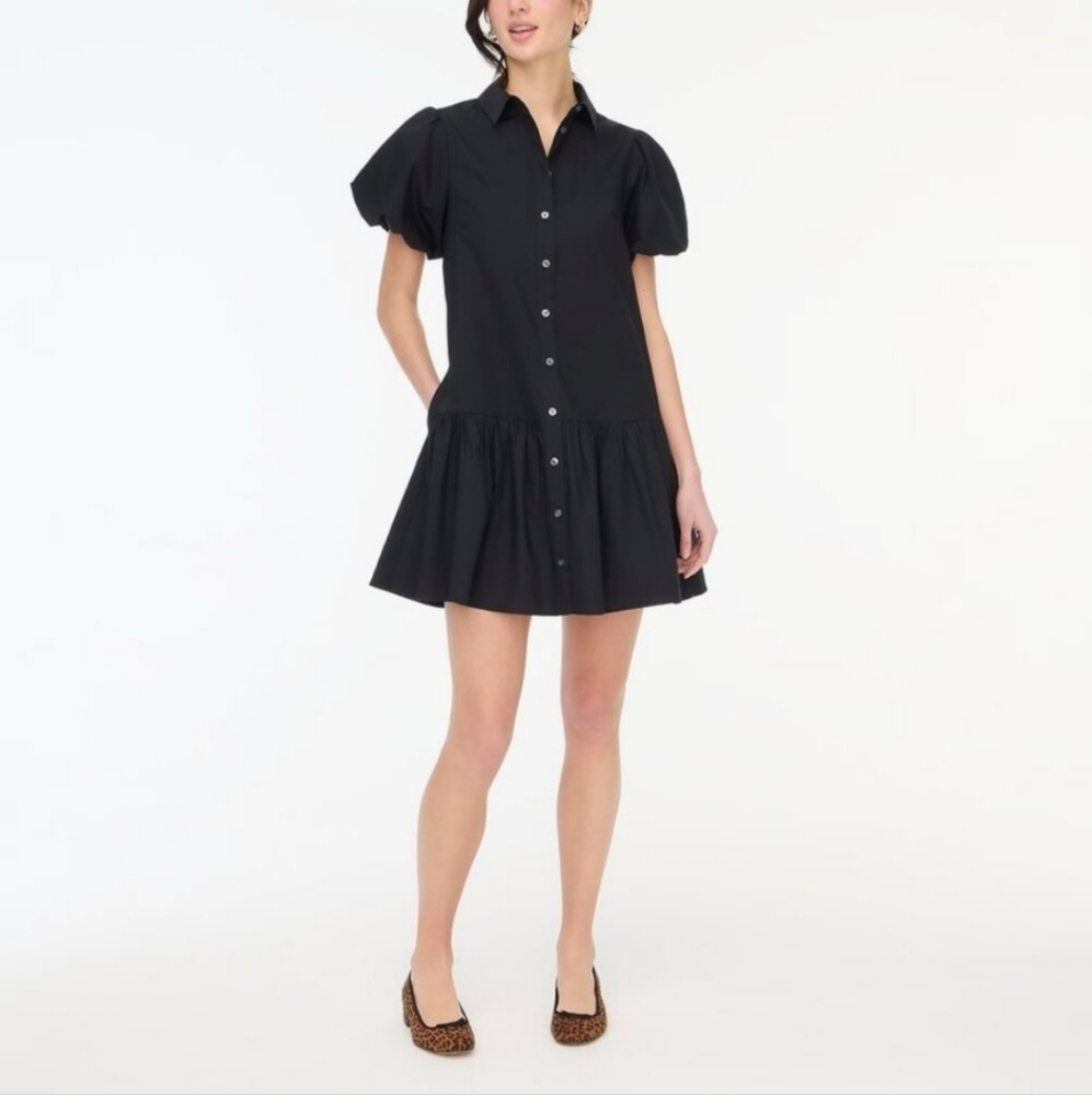 J CREW Factory Bubble-sleeve shirtdress Black NWT Size 4 - CI206